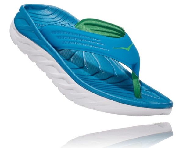 Hoka One One ORA Recovery Flip Mens UK - Blue / Green Recovery Flip Flops - PXIEZ6794